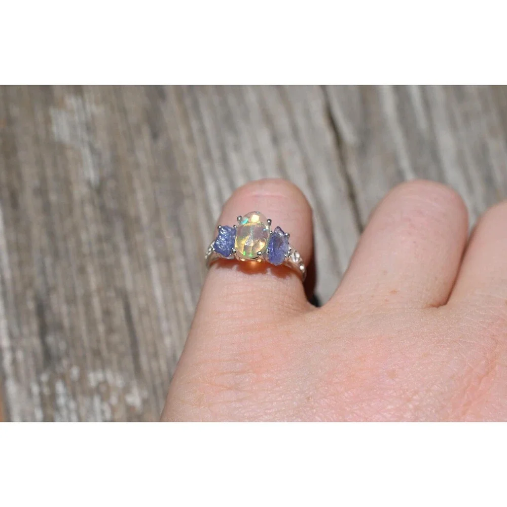 Oval Ethiopian Opal Ring – Iridescent Gem in Sterling Silver – October Birthston